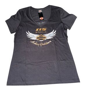 NWT Harley-Davidson Women’s Black T-Shirt with Gold and White 115 Years Logo XL